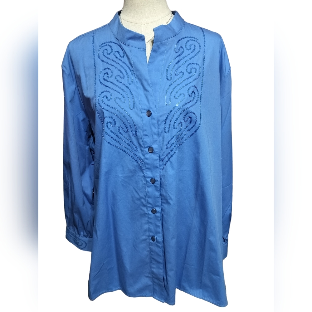 Bob Mackey Blue Embroidered Women's Top